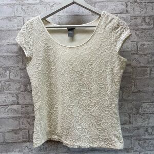 ANN Taylor Top Women’s Sz M Cream Lace Scoop Neck Lined‎